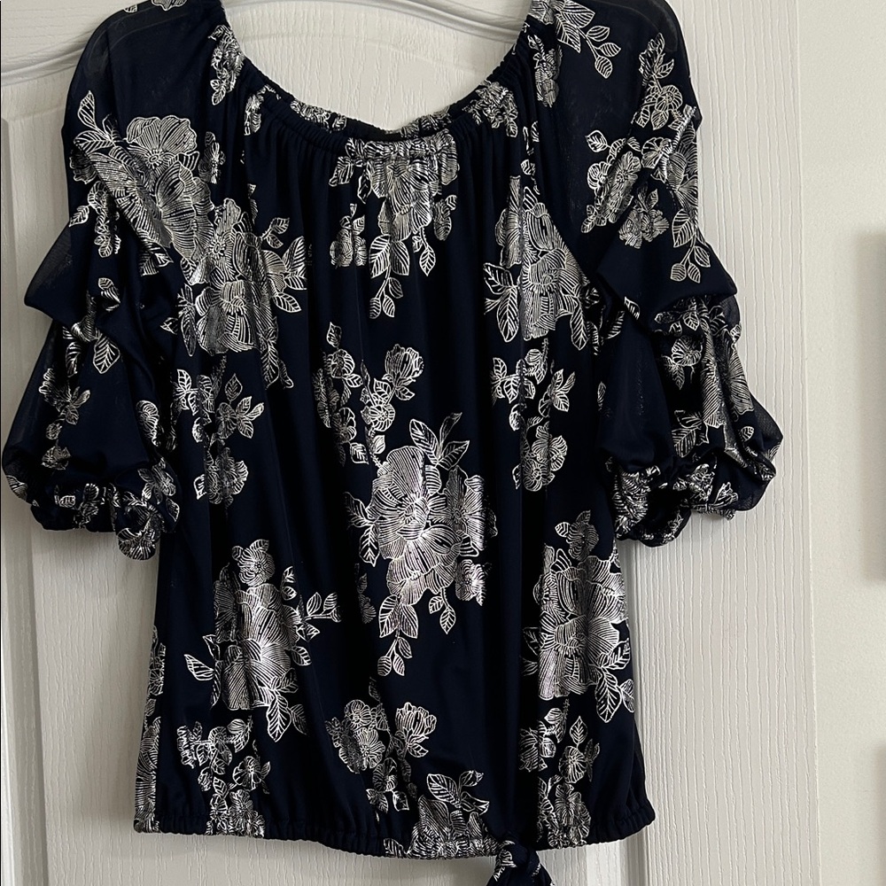 MSK Black and White Floral Blouse